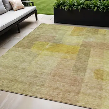 5' X 8' Gold Green And Brown Abstract Washable Indoor Outdoor Area Rug