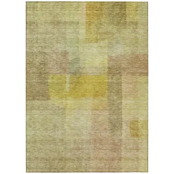 5' X 8' Gold Green And Brown Abstract Washable Indoor Outdoor Area Rug