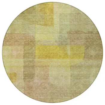 8' Gold Green And Brown Round Abstract Washable Indoor Outdoor Area Rug