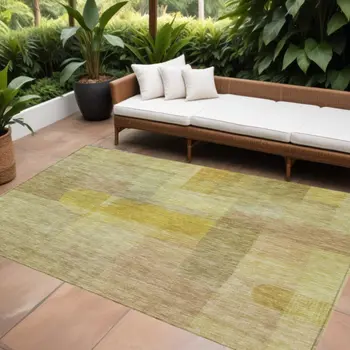 8' X 10' Gold Green And Brown Abstract Washable Indoor Outdoor Area Rug