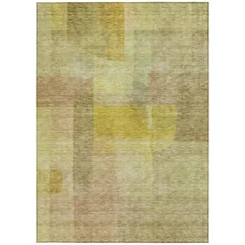 8' X 10' Gold Green And Brown Abstract Washable Indoor Outdoor Area Rug
