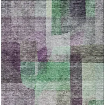 9' X 12' Purple Gray And Green Abstract Washable Indoor Outdoor Area Rug