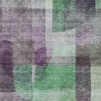 10' X 14' Purple Gray And Green Abstract Washable Indoor Outdoor Area Rug