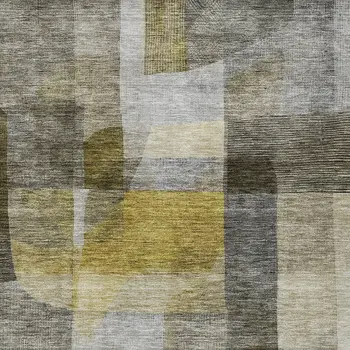 5' X 8' Taupe Gray And Green Abstract Washable Indoor Outdoor Area Rug