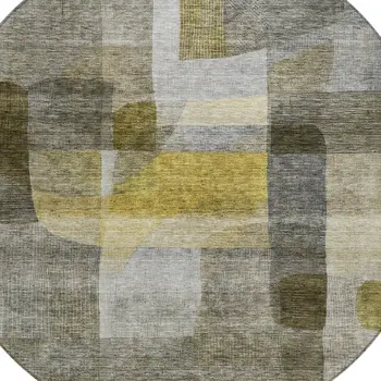 8' Taupe Gray And Green Round Abstract Washable Indoor Outdoor Area Rug