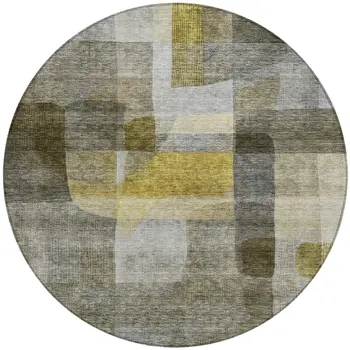 8' Taupe Gray And Green Round Abstract Washable Indoor Outdoor Area Rug