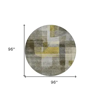8' Taupe Gray And Green Round Abstract Washable Indoor Outdoor Area Rug