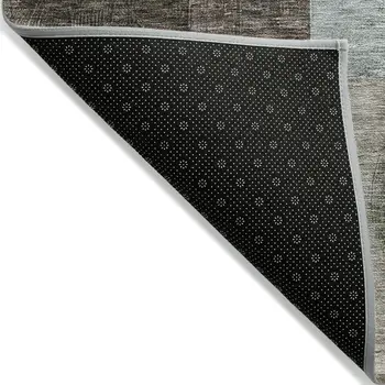 8' Brown Blue And Green Round Geometric Washable Indoor Outdoor Area Rug