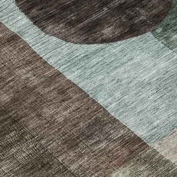 8' Brown Blue And Green Round Geometric Washable Indoor Outdoor Area Rug