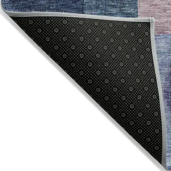 8' Blue Green And Copper Round Geometric Washable Indoor Outdoor Area Rug