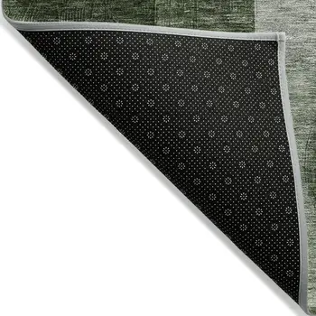 3' X 5' Fern Green And Gray Geometric Washable Indoor Outdoor Area Rug