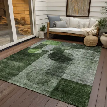 5' X 8' Fern Green And Gray Geometric Washable Indoor Outdoor Area Rug