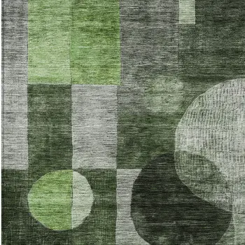 5' X 8' Fern Green And Gray Geometric Washable Indoor Outdoor Area Rug