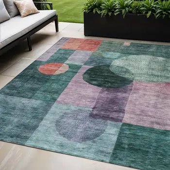 5' X 8' Green Copper And Purple Geometric Washable Indoor Outdoor Area Rug