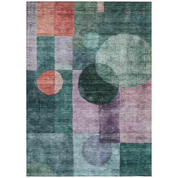 5' X 8' Green Copper And Purple Geometric Washable Indoor Outdoor Area Rug