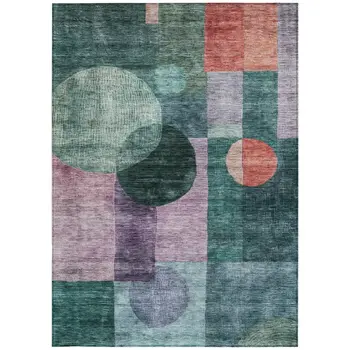 8' X 10' Green Copper And Purple Geometric Washable Indoor Outdoor Area Rug