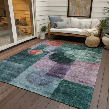 9' X 12' Green Copper And Purple Geometric Washable Indoor Outdoor Area Rug