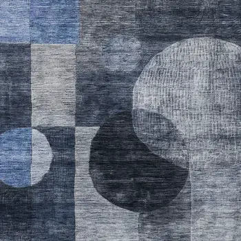 9' X 12' Navy Blue Gray And Charcoal Geometric Washable Indoor Outdoor Area Rug