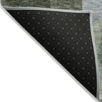9' X 12' Olive Green Charcoal And Purple Geometric Washable Indoor Outdoor Area Rug