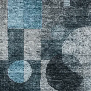 3' X 5' Teal Blue Gray And Charcoal Geometric Washable Indoor Outdoor Area Rug