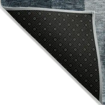 5' X 8' Teal Blue Gray And Charcoal Geometric Washable Indoor Outdoor Area Rug