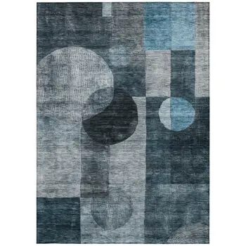 10' X 14' Teal Blue Gray And Charcoal Geometric Washable Indoor Outdoor Area Rug