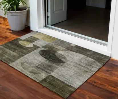 3' X 5' Taupe Gray And Charcoal Geometric Washable Indoor Outdoor Area Rug