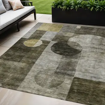 5' X 8' Taupe Gray And Charcoal Geometric Washable Indoor Outdoor Area Rug
