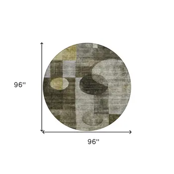 8' Taupe Gray And Charcoal Round Geometric Washable Indoor Outdoor Area Rug