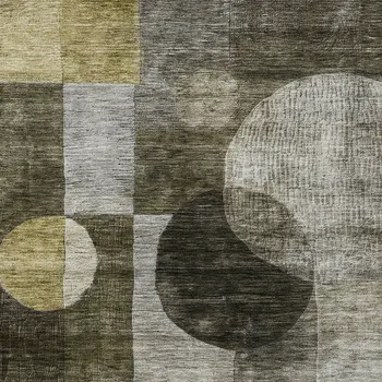 9' X 12' Taupe Gray And Charcoal Geometric Washable Indoor Outdoor Area Rug