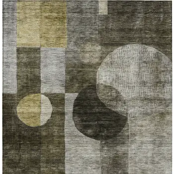 10' X 14' Taupe Gray And Charcoal Geometric Washable Indoor Outdoor Area Rug