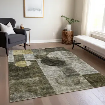 10' X 14' Taupe Gray And Charcoal Geometric Washable Indoor Outdoor Area Rug