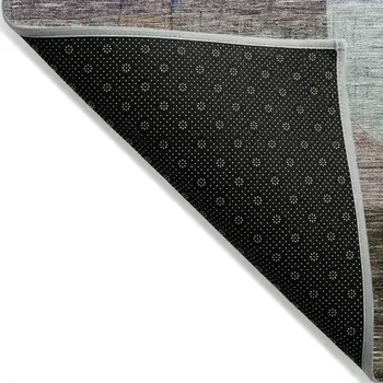 5' X 8' Brown Blue And Green Abstract Washable Indoor Outdoor Area Rug