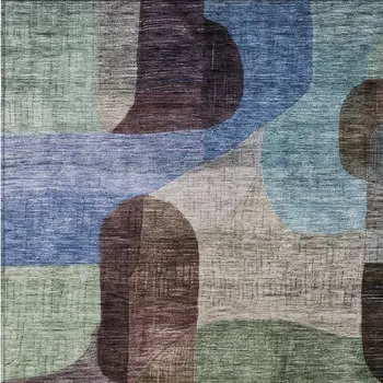 8' X 10' Brown Blue And Green Abstract Washable Indoor Outdoor Area Rug