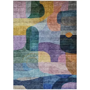 3' X 5' Blue Purple And Green Abstract Washable Indoor Outdoor Area Rug