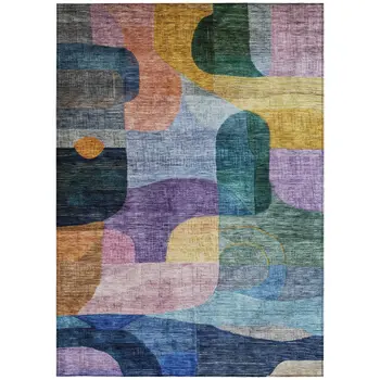 3' X 5' Blue Purple And Green Abstract Washable Indoor Outdoor Area Rug