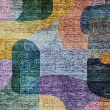 5' X 8' Blue Purple And Green Abstract Washable Indoor Outdoor Area Rug