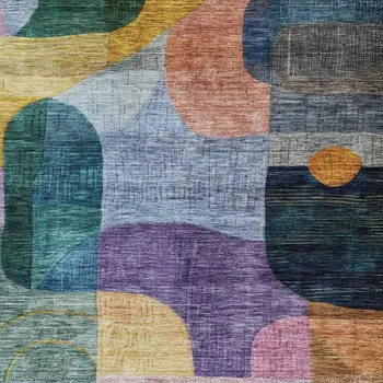 8' X 10' Blue Purple And Green Abstract Washable Indoor Outdoor Area Rug