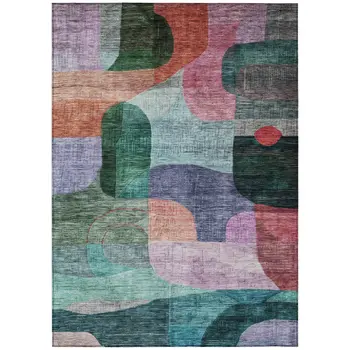 8' X 10' Green Purple And Blue Abstract Washable Indoor Outdoor Area Rug