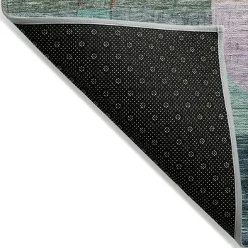 8' X 10' Green Purple And Blue Abstract Washable Indoor Outdoor Area Rug