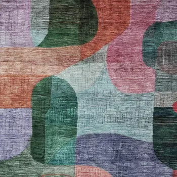8' X 10' Green Purple And Blue Abstract Washable Indoor Outdoor Area Rug