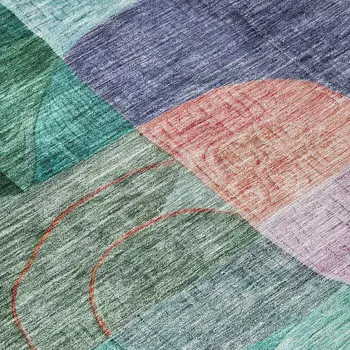 8' X 10' Green Purple And Blue Abstract Washable Indoor Outdoor Area Rug
