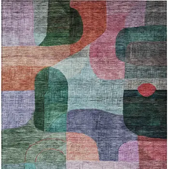 9' X 12' Green Purple And Blue Abstract Washable Indoor Outdoor Area Rug