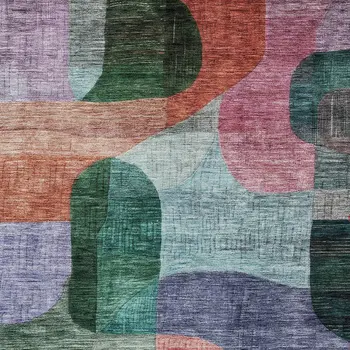 9' X 12' Green Purple And Blue Abstract Washable Indoor Outdoor Area Rug