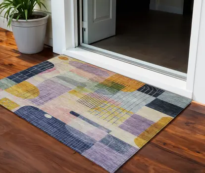 3' X 5' Plum Purple And Copper Abstract Washable Indoor Outdoor Area Rug