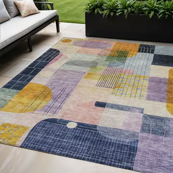 5' X 8' Plum Purple And Copper Abstract Washable Indoor Outdoor Area Rug