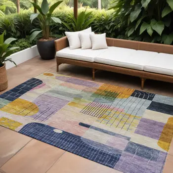 8' X 10' Plum Purple And Copper Abstract Washable Indoor Outdoor Area Rug