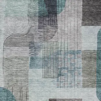 3' X 5' Teal Blue Gray And Charcoal Abstract Washable Indoor Outdoor Area Rug