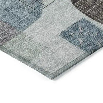 8' Teal Blue Gray And Charcoal Round Abstract Washable Indoor Outdoor Area Rug