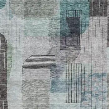 9' X 12' Teal Blue Gray And Charcoal Abstract Washable Indoor Outdoor Area Rug